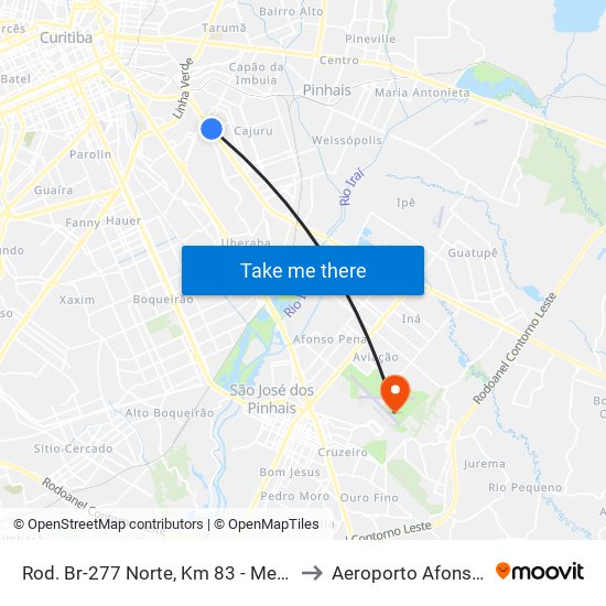 Rod. Br-277 Norte, Km 83 - Mercadorama to Aeroporto Afonso Pena map