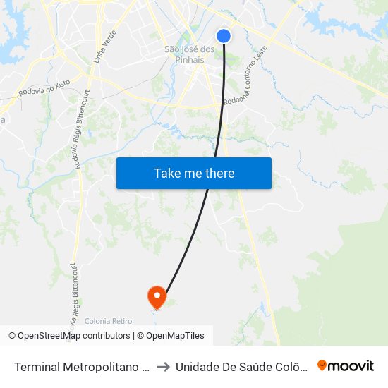 Terminal Metropolitano Afonso Pena to Unidade De Saúde Colônia Marcelino map