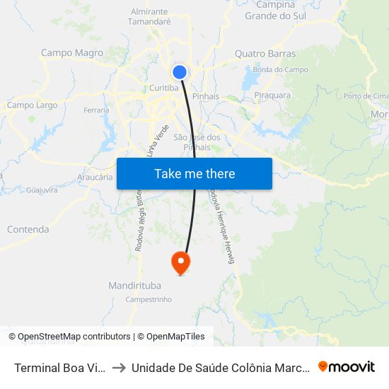 Terminal Boa Vista to Unidade De Saúde Colônia Marcelino map