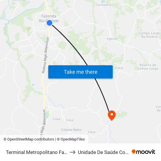 Terminal Metropolitano Fazenda Rio Grande to Unidade De Saúde Colônia Marcelino map