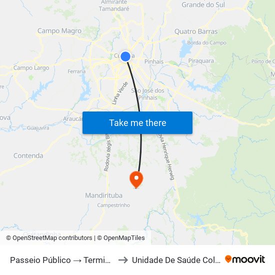 Passeio Público → Terminal Santa Cândida to Unidade De Saúde Colônia Marcelino map