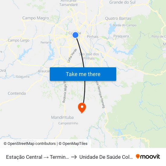 Estação Central → Terminal Santa Cândida to Unidade De Saúde Colônia Marcelino map