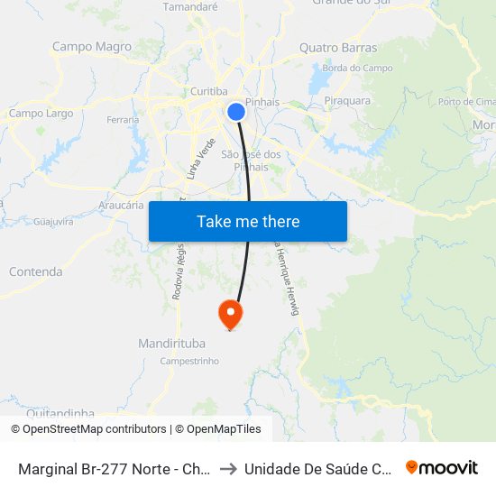 Marginal Br-277 Norte - Churrascaria Marumbi to Unidade De Saúde Colônia Marcelino map