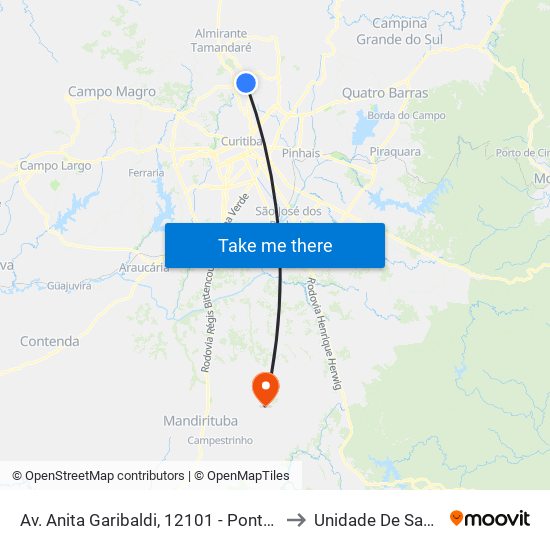 Av. Anita Garibaldi, 12101 - Ponto De Integração Temporal (Desembarque) to Unidade De Saúde Colônia Marcelino map