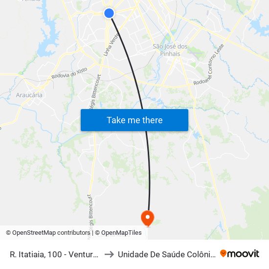 R. Itatiaia, 100 - Ventura Shopping to Unidade De Saúde Colônia Marcelino map