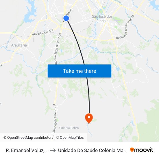 R. Emanoel Voluz, 284 to Unidade De Saúde Colônia Marcelino map