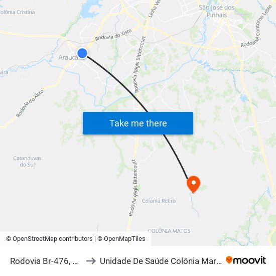 Rodovia Br-476, 5660 to Unidade De Saúde Colônia Marcelino map