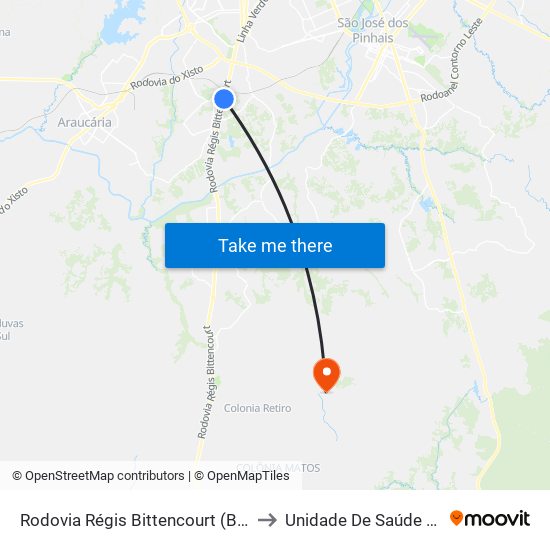 Rodovia Régis Bittencourt (Br 116) - Viaduto Pompéia to Unidade De Saúde Colônia Marcelino map