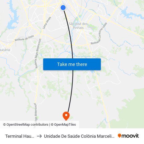 Terminal Hauer to Unidade De Saúde Colônia Marcelino map