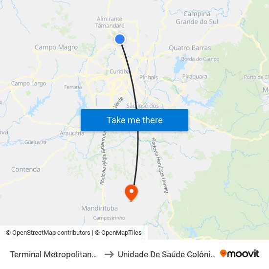 Terminal Metropolitano Cachoeira to Unidade De Saúde Colônia Marcelino map