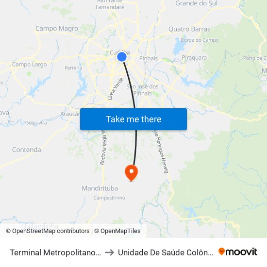 Terminal Metropolitano Guadalupe to Unidade De Saúde Colônia Marcelino map