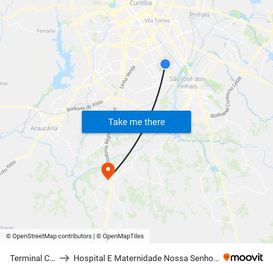 Terminal Carmo to Hospital E Maternidade Nossa Senhora Aparecida map