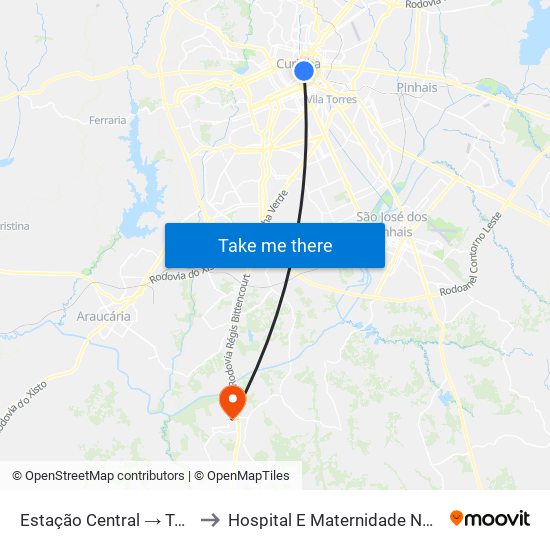 Estação Central → Terminal Capão Raso to Hospital E Maternidade Nossa Senhora Aparecida map