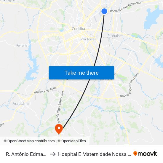 R. Antônio Edmar Barone, 30 to Hospital E Maternidade Nossa Senhora Aparecida map