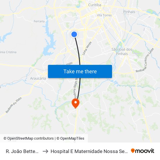 R. João Bettega, 2967 to Hospital E Maternidade Nossa Senhora Aparecida map