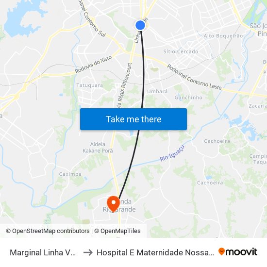 Marginal Linha Verde - Avipec to Hospital E Maternidade Nossa Senhora Aparecida map