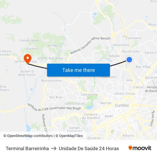 Terminal Barreirinha to Unidade De Saúde 24 Horas map