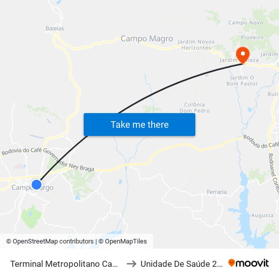 Terminal Metropolitano Campo Largo to Unidade De Saúde 24 Horas map