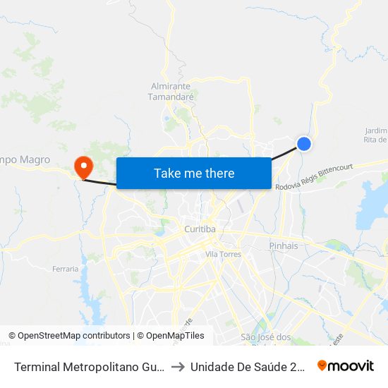 Terminal Metropolitano Guaraituba to Unidade De Saúde 24 Horas map