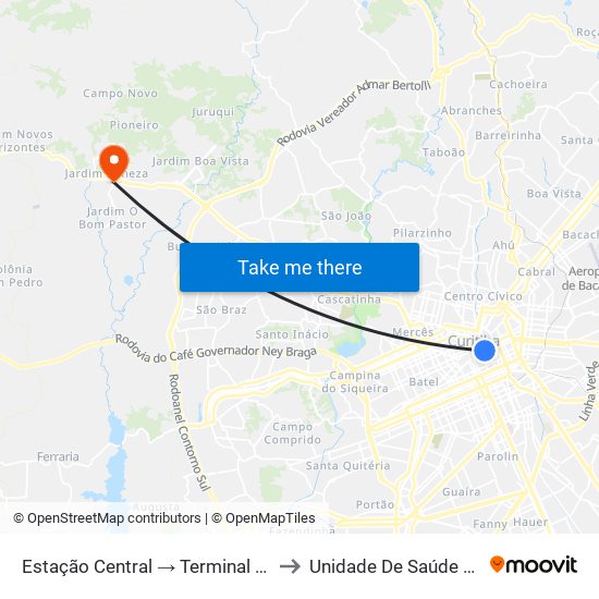 Estação Central → Terminal Capão Raso to Unidade De Saúde 24 Horas map