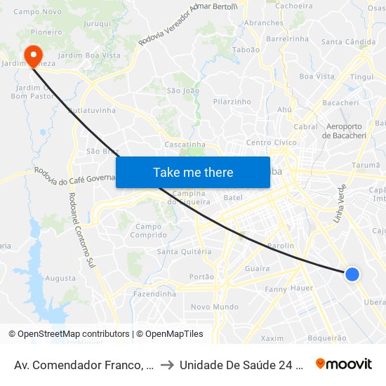 Av. Comendador Franco, 4700 to Unidade De Saúde 24 Horas map