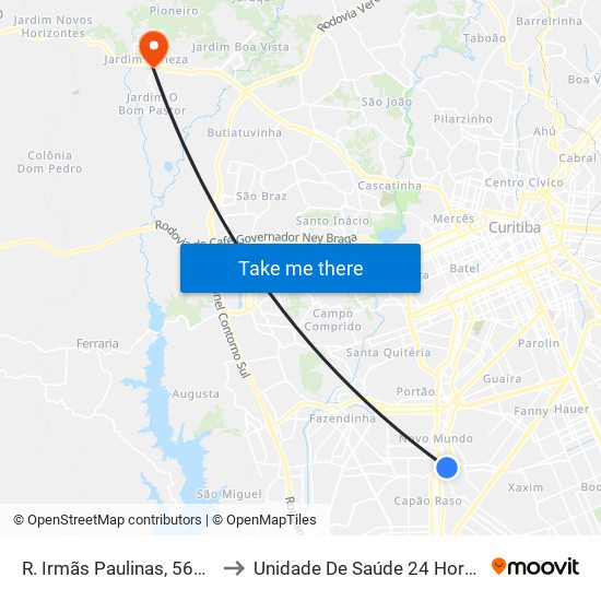 R. Irmãs Paulinas, 5600 to Unidade De Saúde 24 Horas map