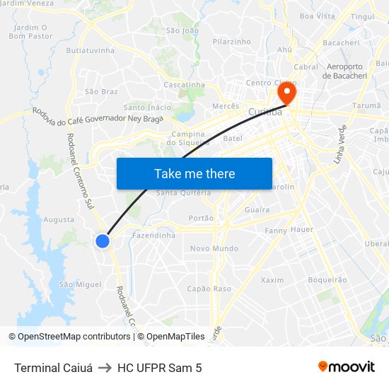 Terminal Caiuá to HC UFPR Sam 5 map