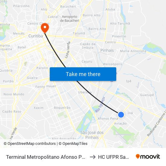 Terminal Metropolitano Afonso Pena to HC UFPR Sam 5 map