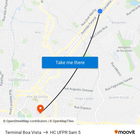 Terminal Boa Vista to HC UFPR Sam 5 map