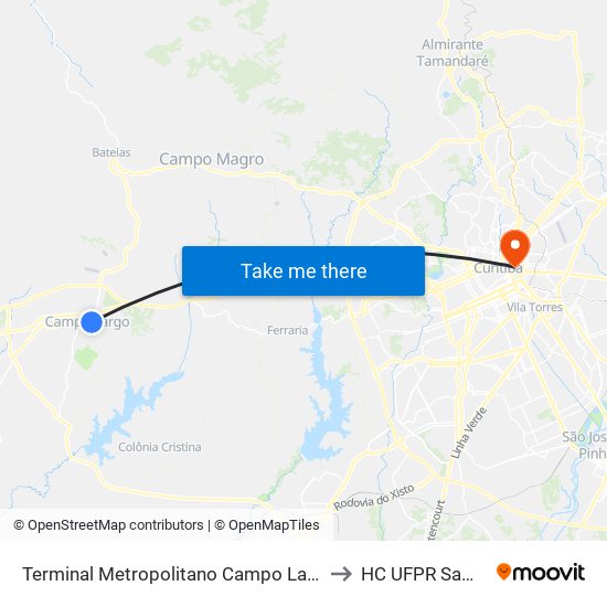 Terminal Metropolitano Campo Largo to HC UFPR Sam 5 map