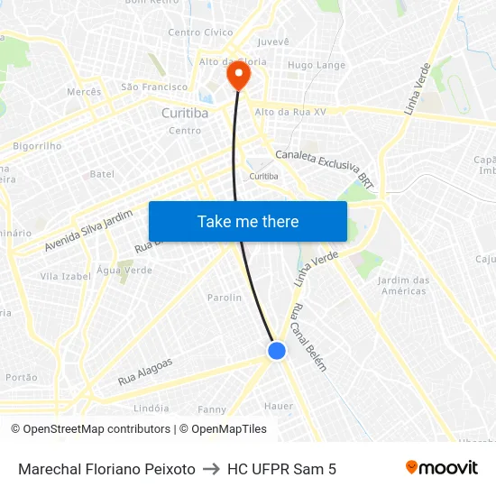 Marechal Floriano Peixoto to HC UFPR Sam 5 map
