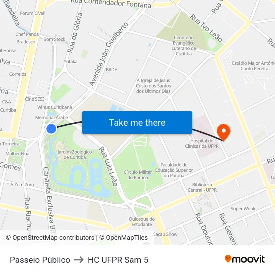 Passeio Público to HC UFPR Sam 5 map