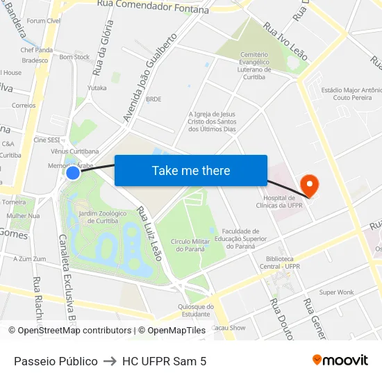 Passeio Público to HC UFPR Sam 5 map