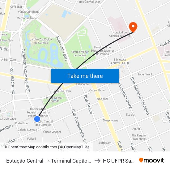 Estação Central → Terminal Capão Raso to HC UFPR Sam 5 map