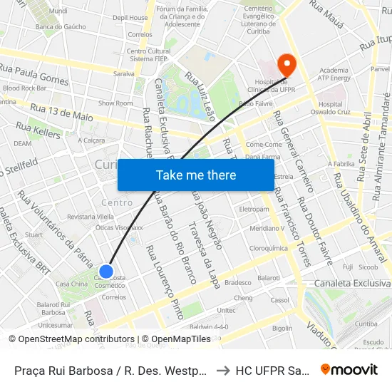 Praça Rui Barbosa (Desembargador Westphalen) to HC UFPR Sam 5 map