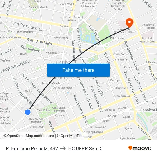 R. Emiliano Perneta, 492 to HC UFPR Sam 5 map