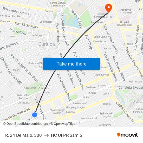 R. 24 De Maio, 300 to HC UFPR Sam 5 map