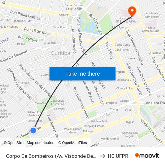 Corpo De Bombeiros (Av. Visconde De Guarapuava, 3571) to HC UFPR Sam 5 map