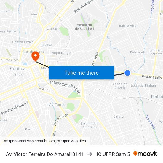Av. Victor Ferreira Do Amaral, 3141 to HC UFPR Sam 5 map