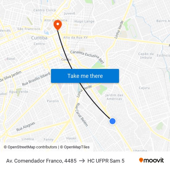 Av. Comendador Franco, 4485 to HC UFPR Sam 5 map