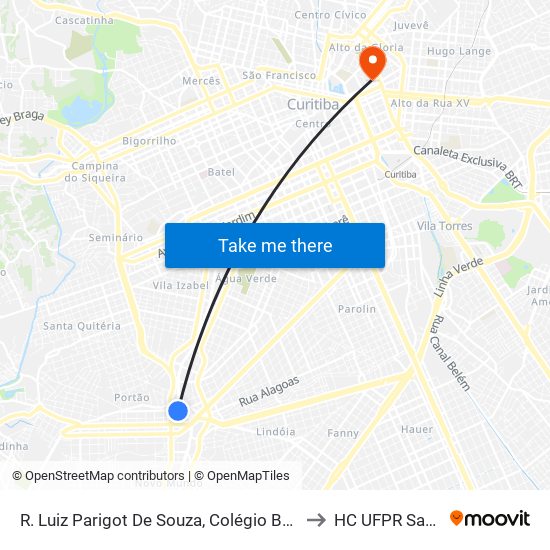 R. Luiz Parigot De Souza, Colégio Bagozzi to HC UFPR Sam 5 map