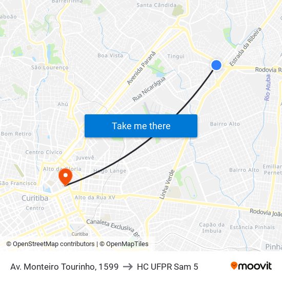 Av. Monteiro Tourinho, 1599 to HC UFPR Sam 5 map