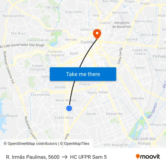 R. Irmãs Paulinas, 5600 to HC UFPR Sam 5 map