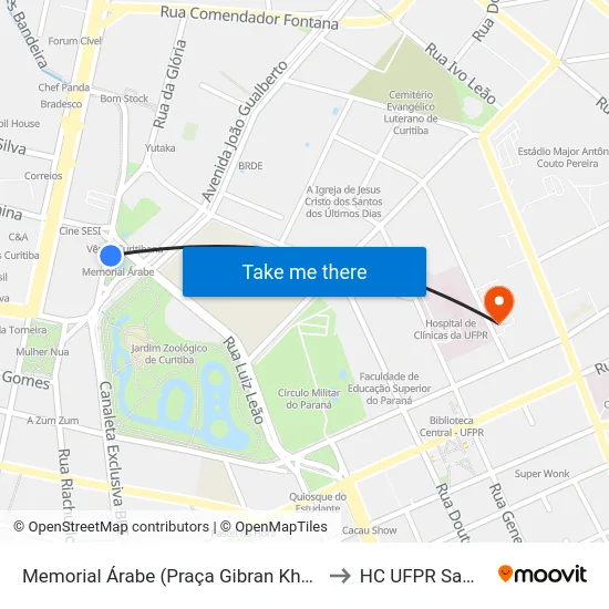 Memorial Árabe (Praça Gibran Khalil) to HC UFPR Sam 5 map