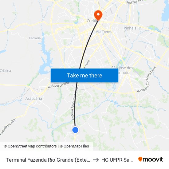 Terminal Fazenda Rio Grande (Externo) to HC UFPR Sam 5 map