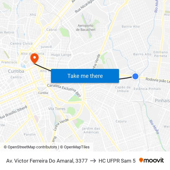 Av. Victor Ferreira Do Amaral, 3377 to HC UFPR Sam 5 map
