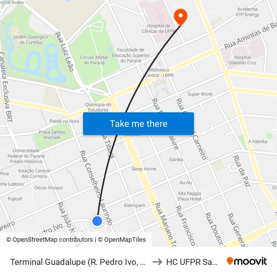 Terminal Guadalupe (R. Pedro Ivo, 955) to HC UFPR Sam 5 map