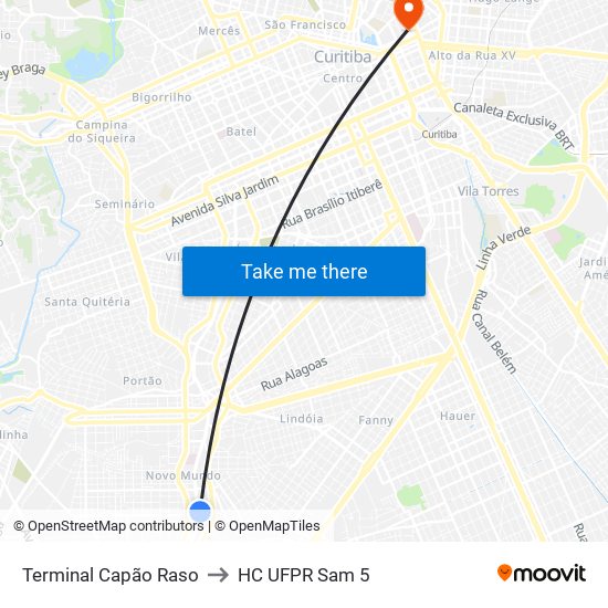 Terminal Capão Raso to HC UFPR Sam 5 map