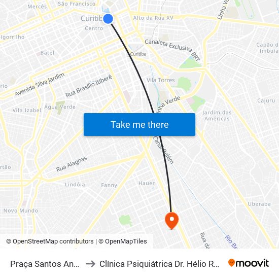 Praça Santos Andrade to Clínica Psiquiátrica Dr. Hélio Rotenberg map