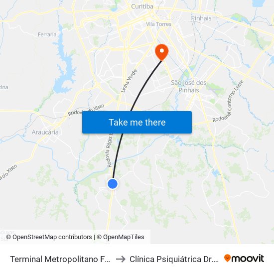 Terminal Metropolitano Fazenda Rio Grande to Clínica Psiquiátrica Dr. Hélio Rotenberg map